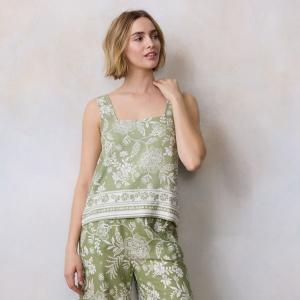 Миниатюрный топ с квадратным вырезом и застежкой на пуговицах сзади Lc Lauren Conrad, цвет wt sage libby border