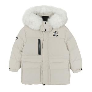 Пуховик с капюшоном, умеренно утепленный, водонепроницаемый MLB KIDS, new york yankees/темно cream