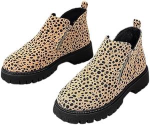 ZPLMIDE Женские ботильоны с леопардовым принтом, массивная платформа, невысокий каблук, ботинки на молнии сбоку, классические осенние ботинки с нескользящей подошвой