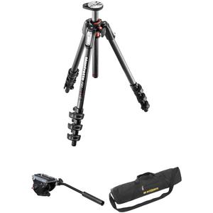 Жидкостная головка Manfrotto MVH500AH с плоским основанием, штативные ноги MT190CXPRO4, мягкий чехол