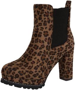 Женские модные короткие ботильоны на высоком каблуке, большого размера, для повседневного использования на улице, осень-зима, с утолщенной подошвой. Fusecottc, Leopard Print