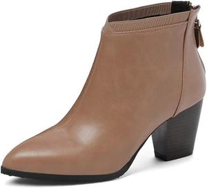 Женские ботильоны COMFASH с заостренным носком, средней высоты, из искусственной кожи, длиной до голенища, с толстыми каблуками и задней молнией, Brown