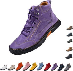 Мужские широкие кожаные ботинки Комфортные ручной работы походные ботинки с поддержкой свода стопы, водонепроницаемые ботинки с просторным носком Generic, фиолетовый