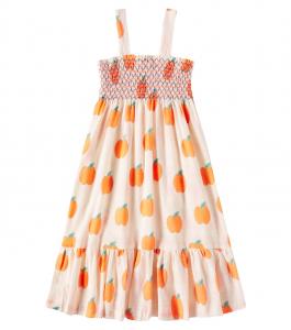 Платье из хлопка с яблочным принтом и сборками Tinycottons, Light Cream