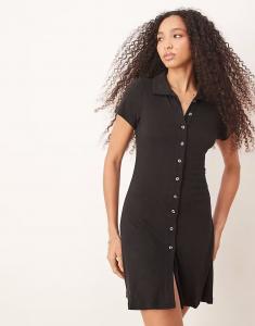 Платье-футляр мини-футляр ASOS DESIGN с воротником, пуговицами спереди и рукавами-крылышками черного цвета - ЧЕРНЫЙ