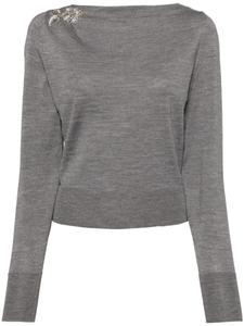 Erdem шерстяной трикотажный топ с украшением из стеклянных кристаллов ERDEM, серый