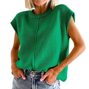 Женский безрукавный вязаный жилет с круглым вырезом, удобный свободный пуловер-топ Clearflower, Green