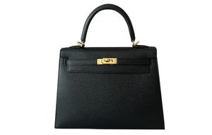 Кожаная сумка Kelly Epsom на одно плечо для женщин Noir Black HERMES