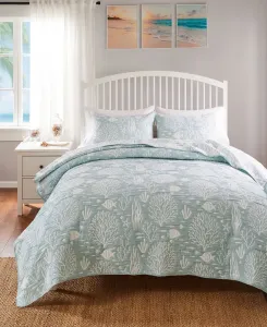 Комплект из двух предметов: двустороннее покрывало Marina из жаккардовой ткани, размер Twin/Twin XL Greenland Home Fashions, Seafoam