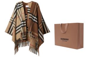 Burberry Контрастная бахрома накидка Contrast Check, Brown Shopping Bag Packaging (Shopping Bag Included)