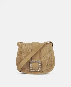 Сумка через плечо с ажурными деталями на клапане и украшенная камнями пряжка Alma En Pena, бежевый