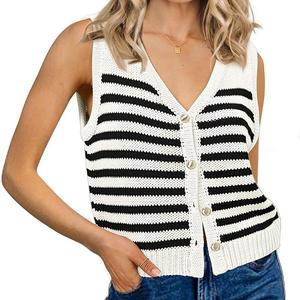 Женский полосатый жилет без рукавов с v-образным вырезом Clearflower, Black And White