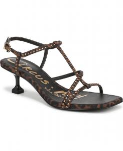 Женские сандалии Jaida Glitz Strappy Kitten Dress Sandals Circus NY by Sam Edelman, Black/Cognac Leopard Multi