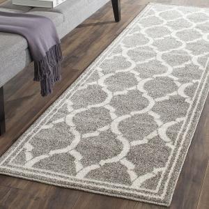 Ковер-дорожка SAFAVIEH, 69 x 214 см, Amherst Collection - Dark Grey & Beige, Trellis Design, без ворса и простой в уходе, идеален для помещений с высокой проходимостью в гостиной, спальне (AMT415R)
