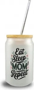 Стакан для питья Eat Sleep Mom Repeat с бамбуковой крышкой для мам speecheese