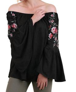 Вышитый топ с открытыми плечами черного цвета Umgee