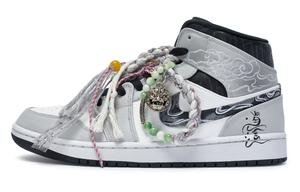 Винтажные баскетбольные кроссовки Air 1 мужские мид-топ белые Jordan, серо-белые