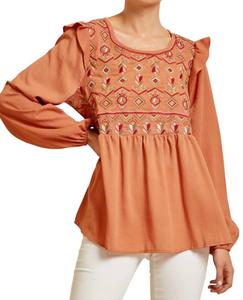 Вышитый топ Babydoll цвета ржавчины ANDREE BY UNIT, цвет rust