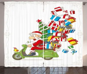 Рождественская штора в деревенском стиле ABAKUHAUS, Святой на мотоцикле, универсальная ленточная штора для гостиной с петлями и крючками, 280 x 245 см, белый, зеленый и красный Abakuhaus