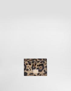 Держатель для карт из полированной телячьей кожи с леопардовым принтом DOLCE & GABBANA, коричневый
