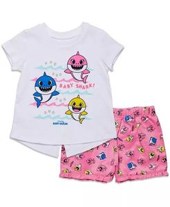 Комплект одежды из футболки и шорт с рисунком Baby Shark для маленьких девочек Pinkfong, мультиколор