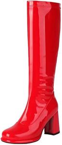Женские высокие сапоги до колена с боковой молнией, квадратным каблуком, короткие и длинные ботильоны, стиль для поездок на работу, осень-зима Generic, Red