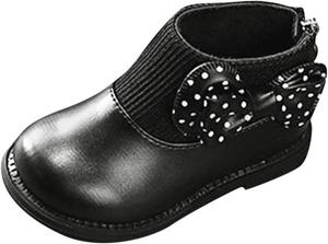 Детские шерстяные носочки-бутсы с рифленой текстурой и плюшевым бантиком, теплые вязаные снежные ботинки для холодной погоды, нескользящие, удобные короткие обувь Generic, Black