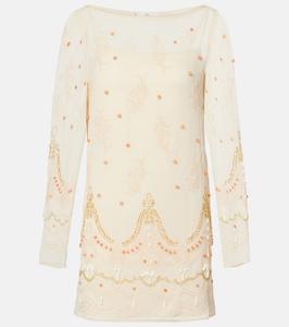 Мини-платье из шифона с декоративными элементами Xu Zhi, Light Camel