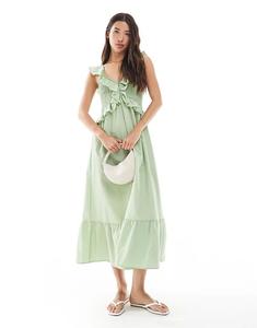 Платье миди New Look со сборками и рюшами светло-зеленого цвета