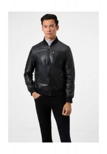 Мужская кожаная куртка Дино, меховой воротник и нагрудные карманы RICANO, черный