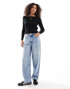 Вязаный джемпер с открытыми плечами черного цвета ONLY