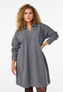 Платье Zizzi MIT V-AUSSCHNITT UND KRAGEN, Dark Grey Melange/Mottled Grey