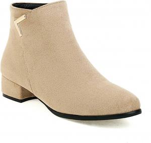 Женские челси Artykey с низким массивным каблуком, круглым носком и боковой молнией, повседневные модные короткие ботинки C5, Beige