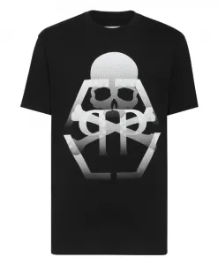 Футболка с круглым вырезом, короткий рукав, череп и кости Philipp Plein, черный