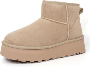 Amazing Cosy Женские мини-ботинки на платформе, классические мини-ботинки с мехом, удобные, противоскользящие, легкие зимние ботинки для снега (коричневый/песочный/черный, размер US 5-9 для женщин)