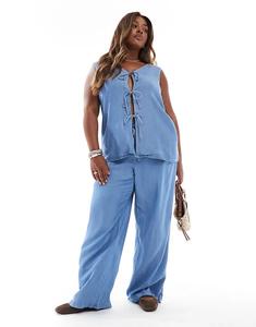 Широкие брюки Vero Moda Curve из синей шамбре