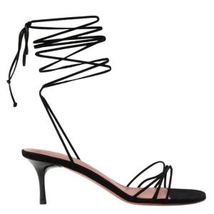 Сандалии Amina Muaddi Lori на шнуровке 60, suede black/matte