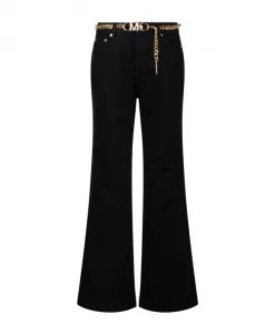 Джинсы с расклешенным ремнем-цепочкой Michael Kors, черный