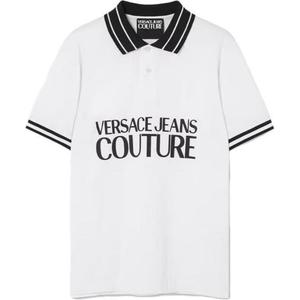 Джинсы Couture поло с принтом логотипа, хлопок VERSACE, белый