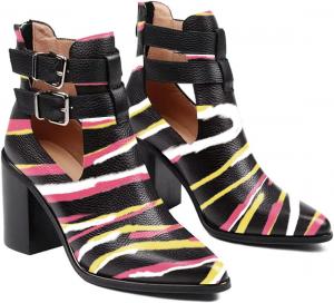 Женские ботильоны FOWT с вырезом на щиколотке, с открытой боковой частью, на высоком каблуке, с металлической пряжкой, короткие летние ботинки для работы, повседневной носки и поездок, размеры 4-16 US, Colorful Zebra