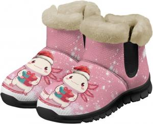 Женские зимние ботинки Jeiento с мехом, утепленные ботильоны для походов, противоскользящие, Christmas Salamander -Pink