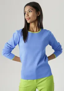 Вязаный свитер Aniston SELECTED с контрастными полосками, зеленый