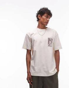 Футболка Topman свободного кроя с вышитым цветочным рисунком цвета экрю