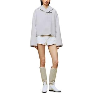 HERMES Куртка женская серо-голубая с капюшоном, умеренно прямого кроя