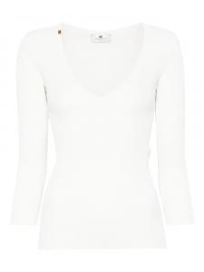 Топ в рубчик с V-образным вырезом Elisabetta Franchi, белый