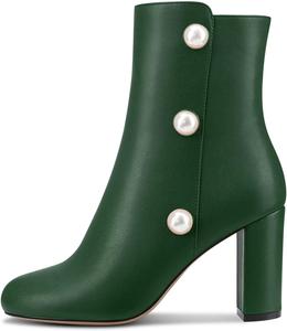 Женские ботильоны Castamere с широким каблуком, круглым носком и высоким каблуком, короткие ботинки с молнией, украшенные бриллиантами и кристаллами, для свадьбы, офиса и стильного наряда, каблук 8,4 см, Green A