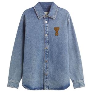 Джинсовая рубашка-накидка с вязаным амулетом "ami de coeur" Ami Paris, Bleu Used