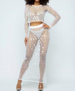 Яркий ажурный топ и юбка крючком, белый цвет Hera Collection