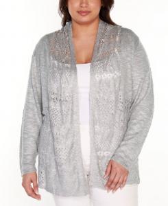 Кардиган большого размера с открытым передом и ажурной отделкой Belldini, Pearl Grey