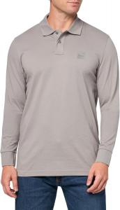 BOSS Мужская поло с длинным рукавом Slim Fit с квадратным логотипом, High Grey